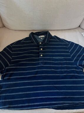 Peter Millar Navy and White Striped Polo with Chest Pocket